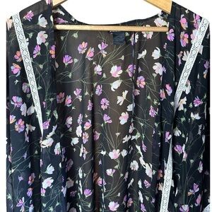 Steve Madden Black Floral Kimono Duster One Size